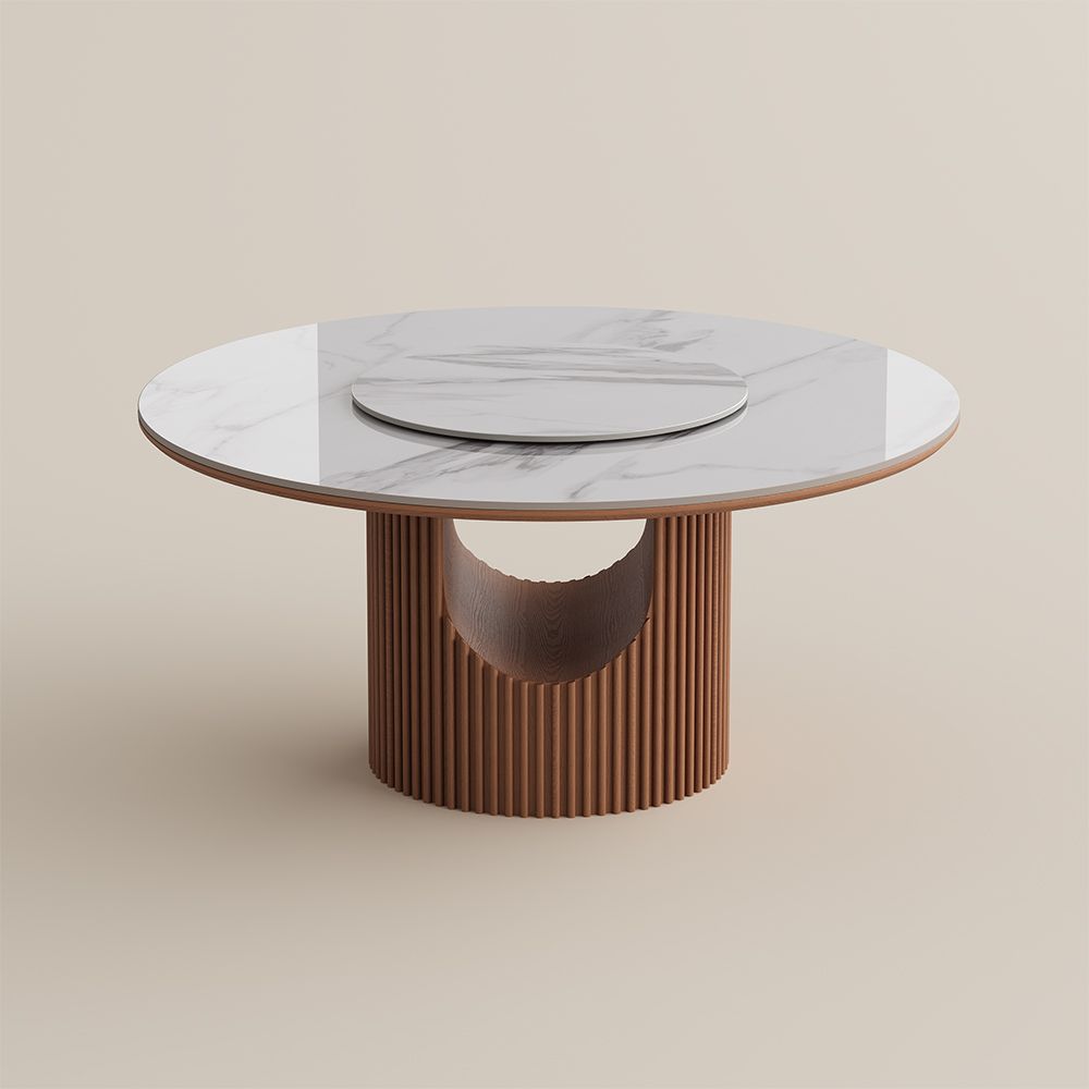 with Lazy Susan White Glossy Sintered Stone Dining Tables