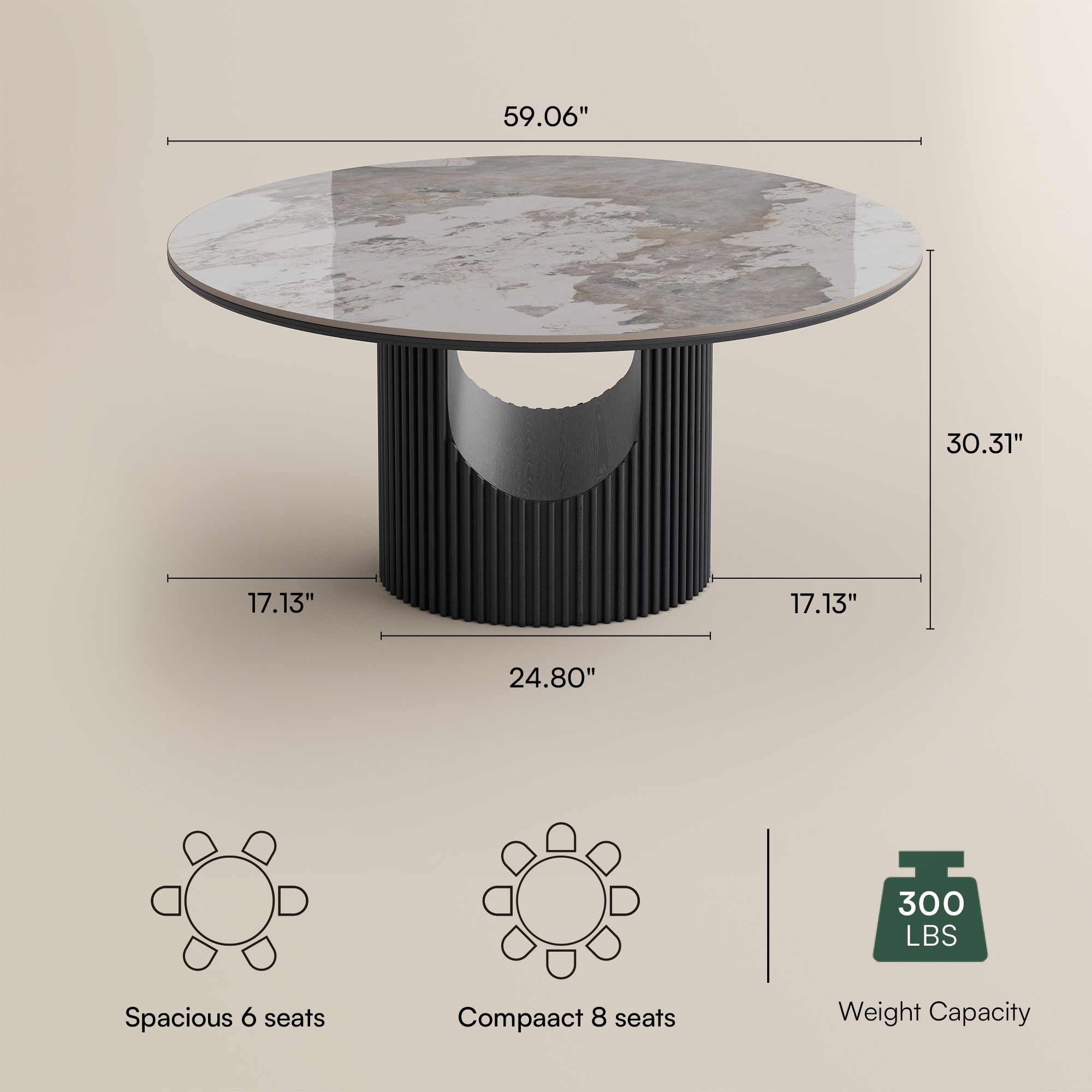 Seats 6 Pandora Glossy Sintered Stone Dining Tables