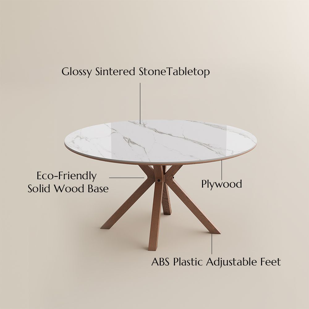without Lazy Susan White Glossy Sintered Stone Dining Tables
