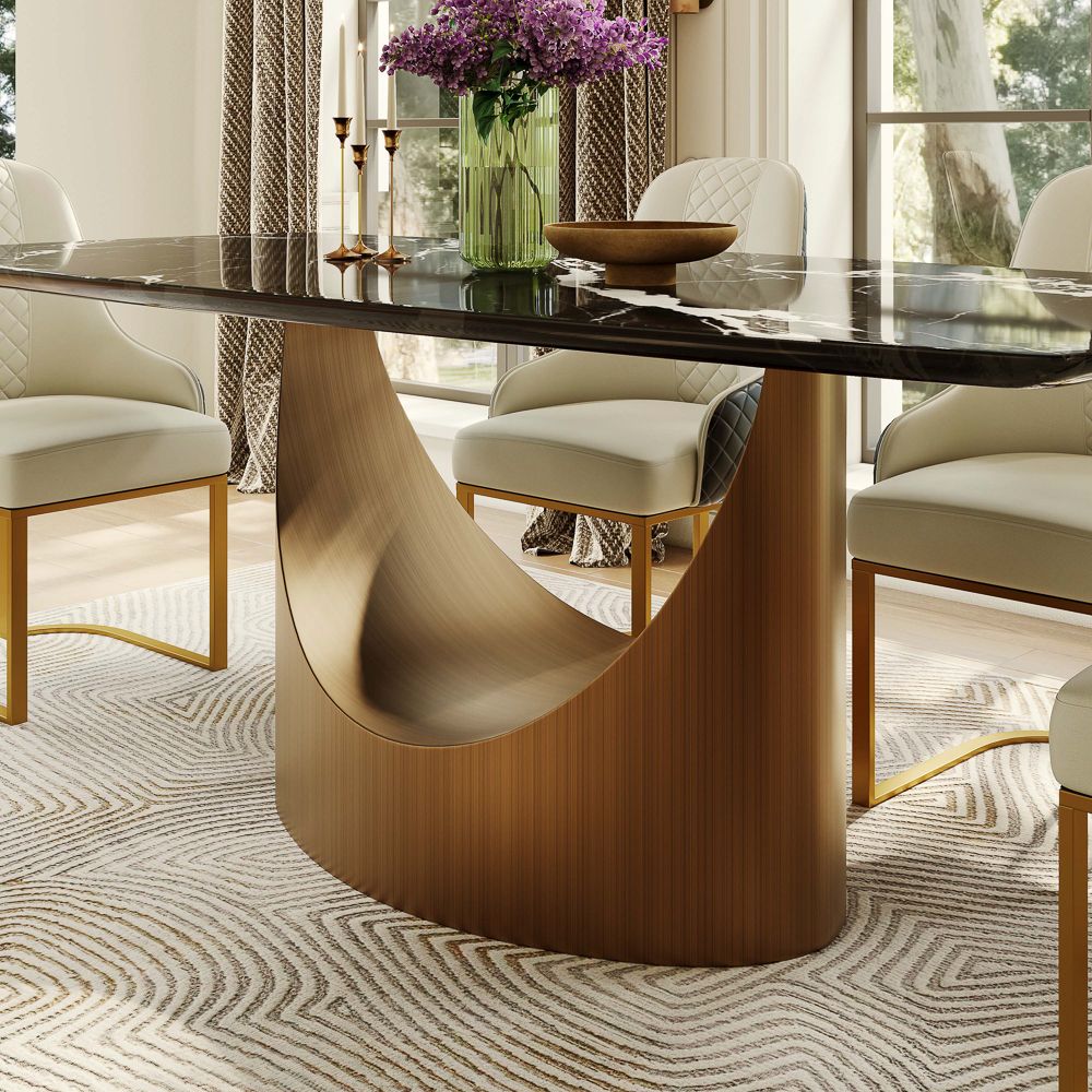 Seats 6 Black Natural Marble Dining Tables