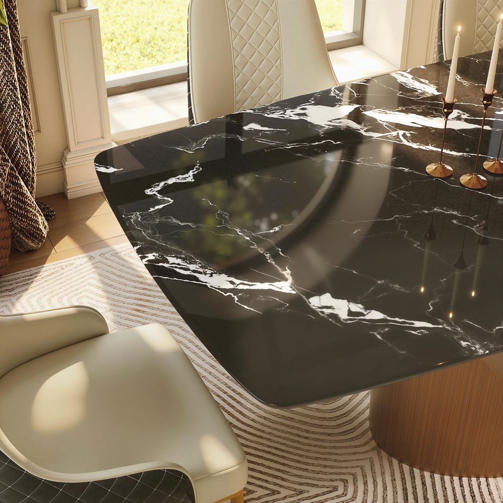 Seats 8 Black Natural Marble Dining Tables