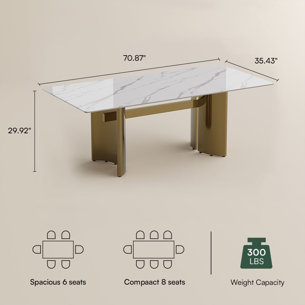 Stainless Steel White Glossy Sintered Stone Dining Room Set