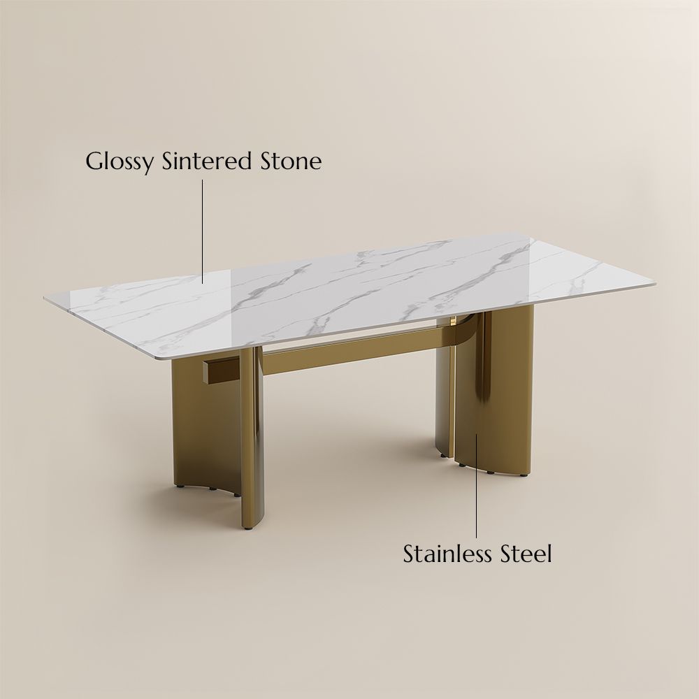 Sintered Stone White Glossy Sintered Stone Dining Room Set