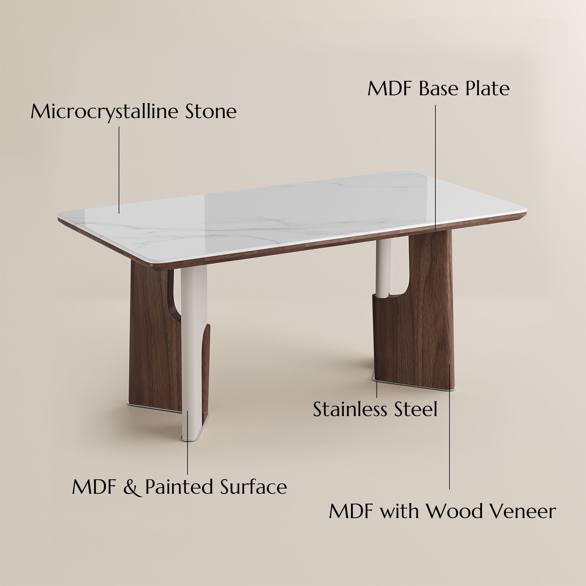 Partly Assemble White & Walnut Engineered Stone Dining Tables