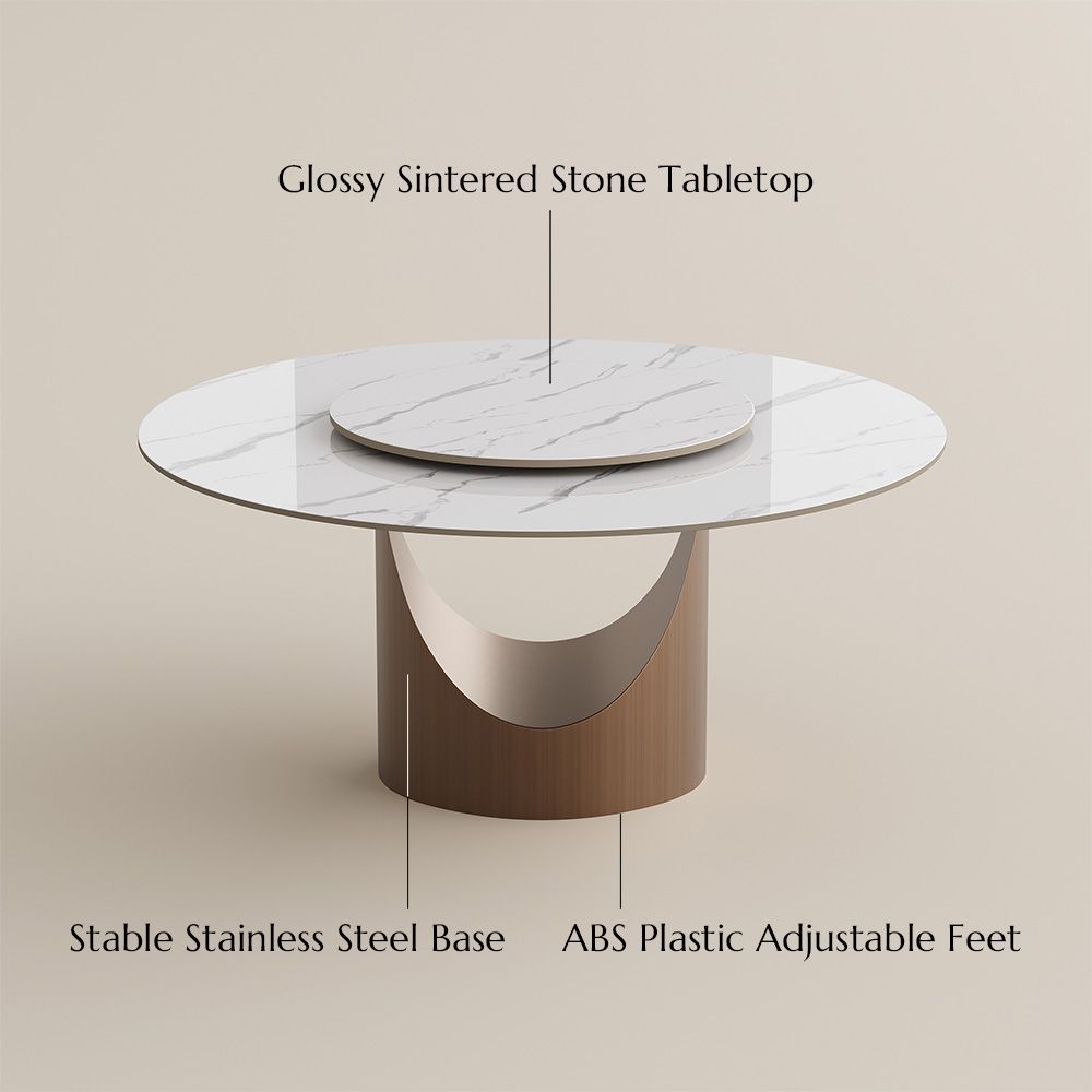 Metal Base White Glossy Sintered Stone Dining Tables