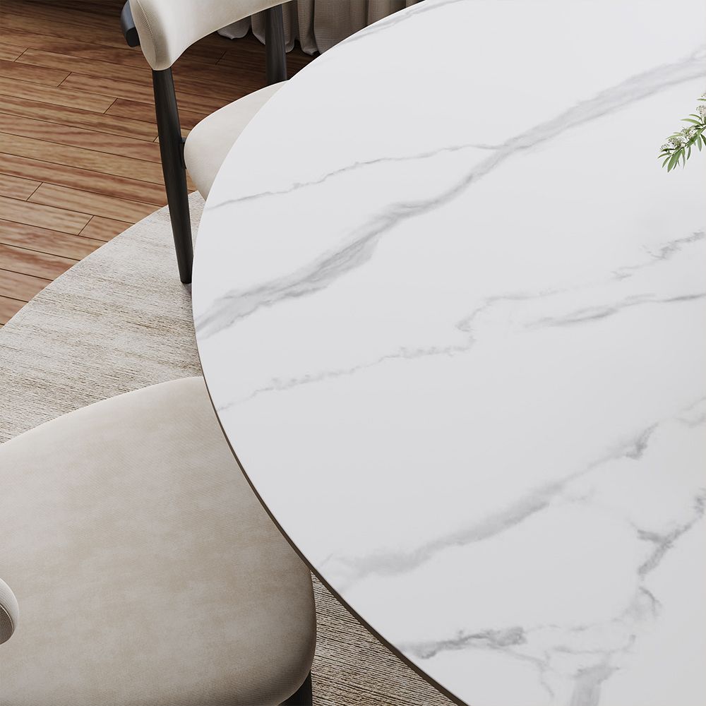 Kitchen White Matte Sintered Stone Dining Tables