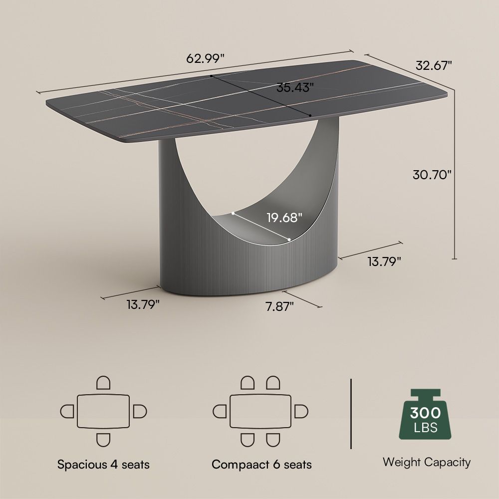 Rectangular Black Matte Sintered Stone Dining Room Set