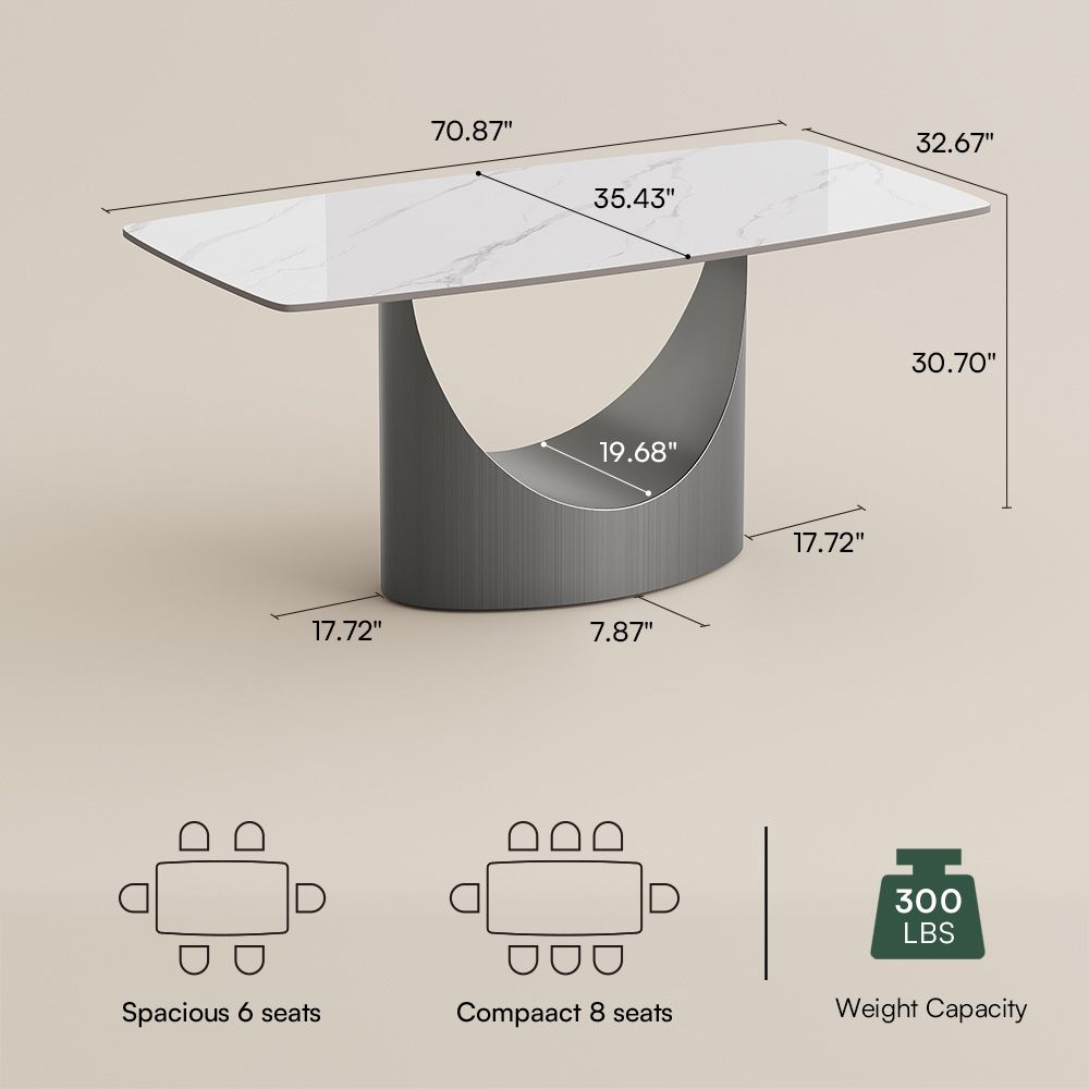 Rectangular Glossy White Sintered Stone Dining Tables