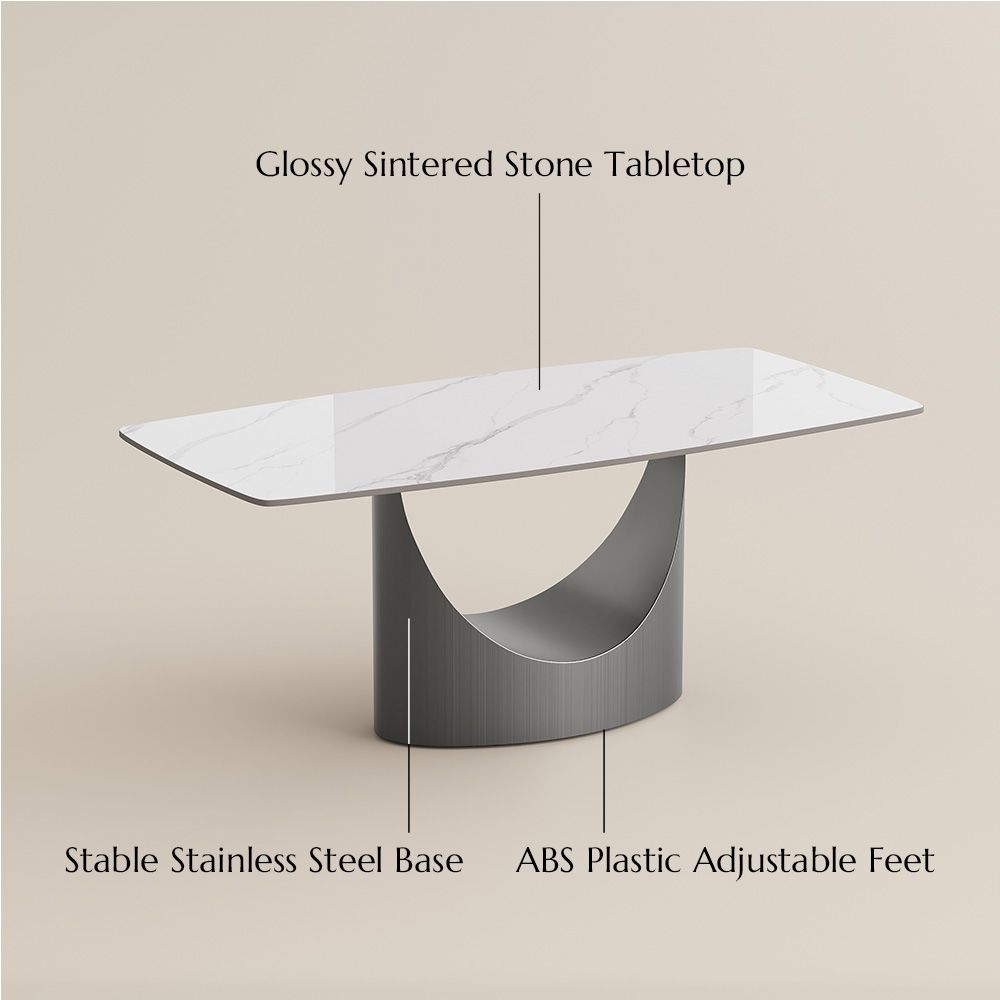 Seats 6 Glossy White Sintered Stone Dining Tables
