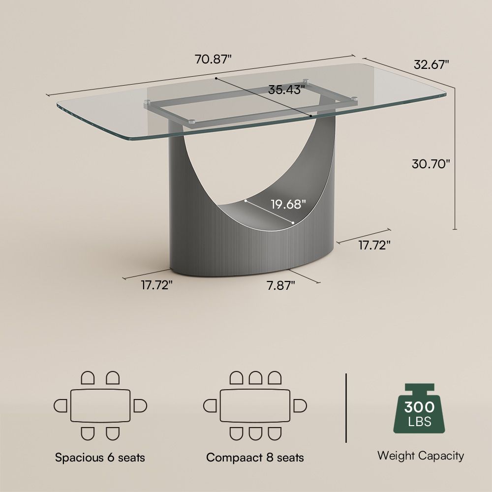 U-Shape Transparent Tempered Glass Dining Tables