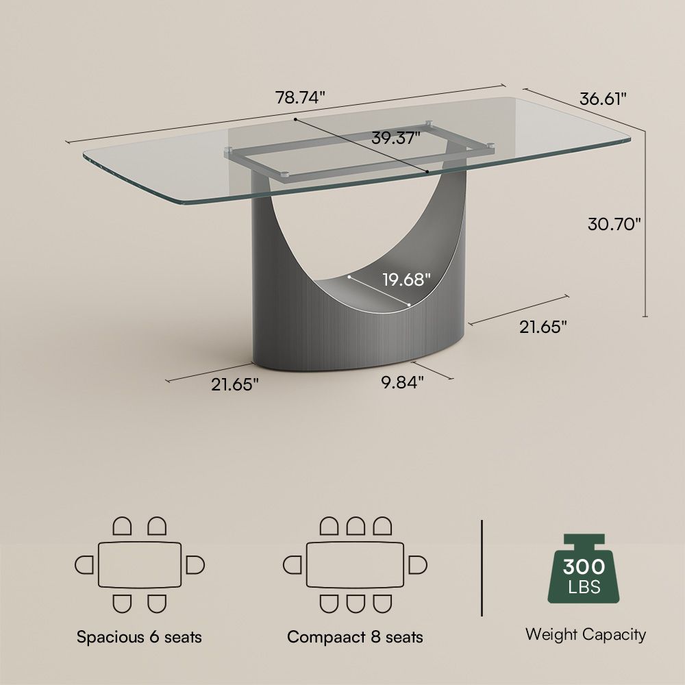 Seats 8 Transparent Tempered Glass Dining Tables