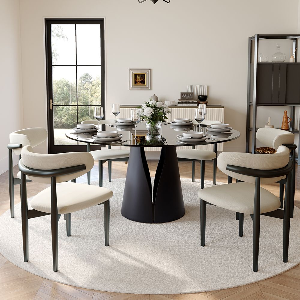 Round Gray Glass Tempered Glass Dining Tables