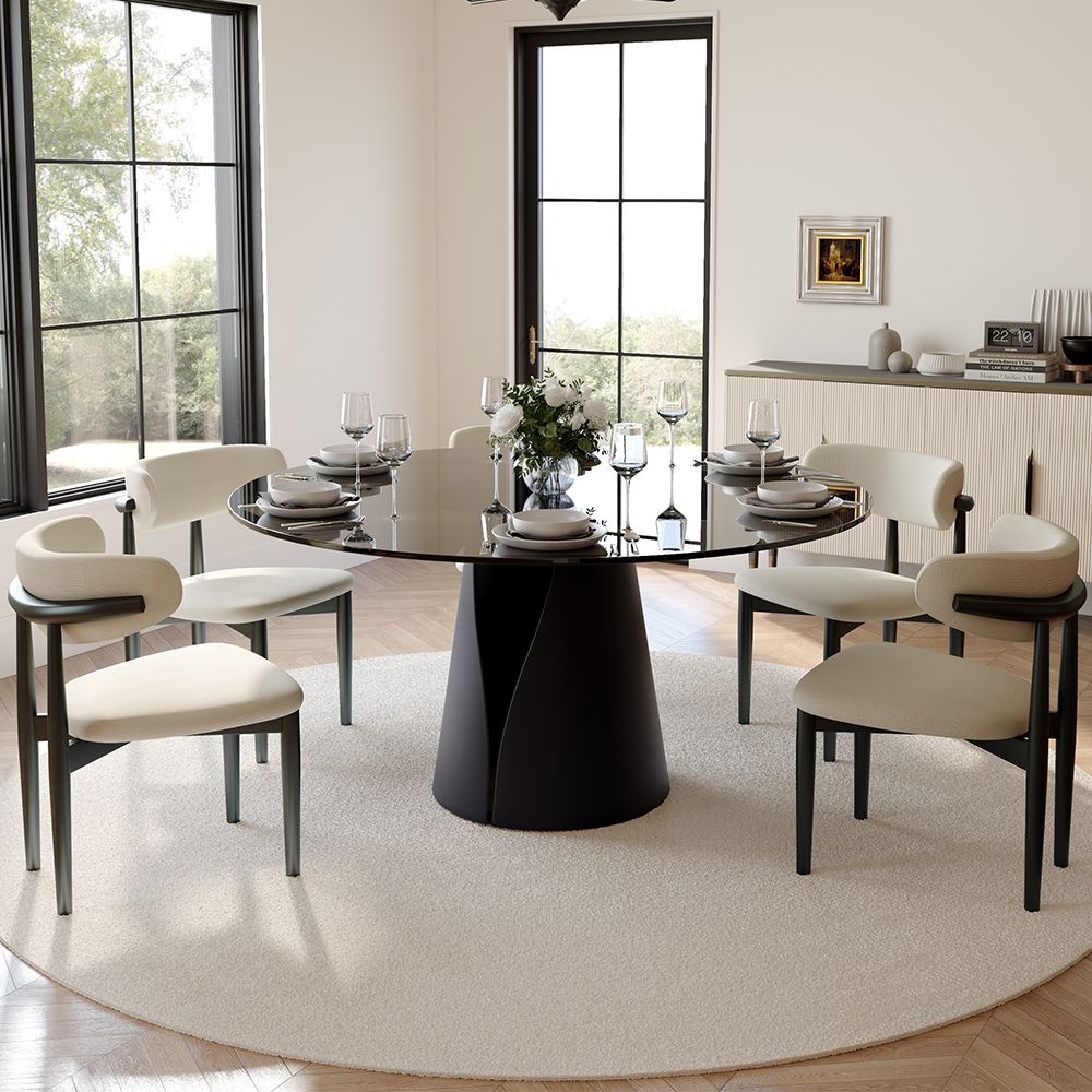 Carbon Steel Gray Glass Tempered Glass Dining Tables