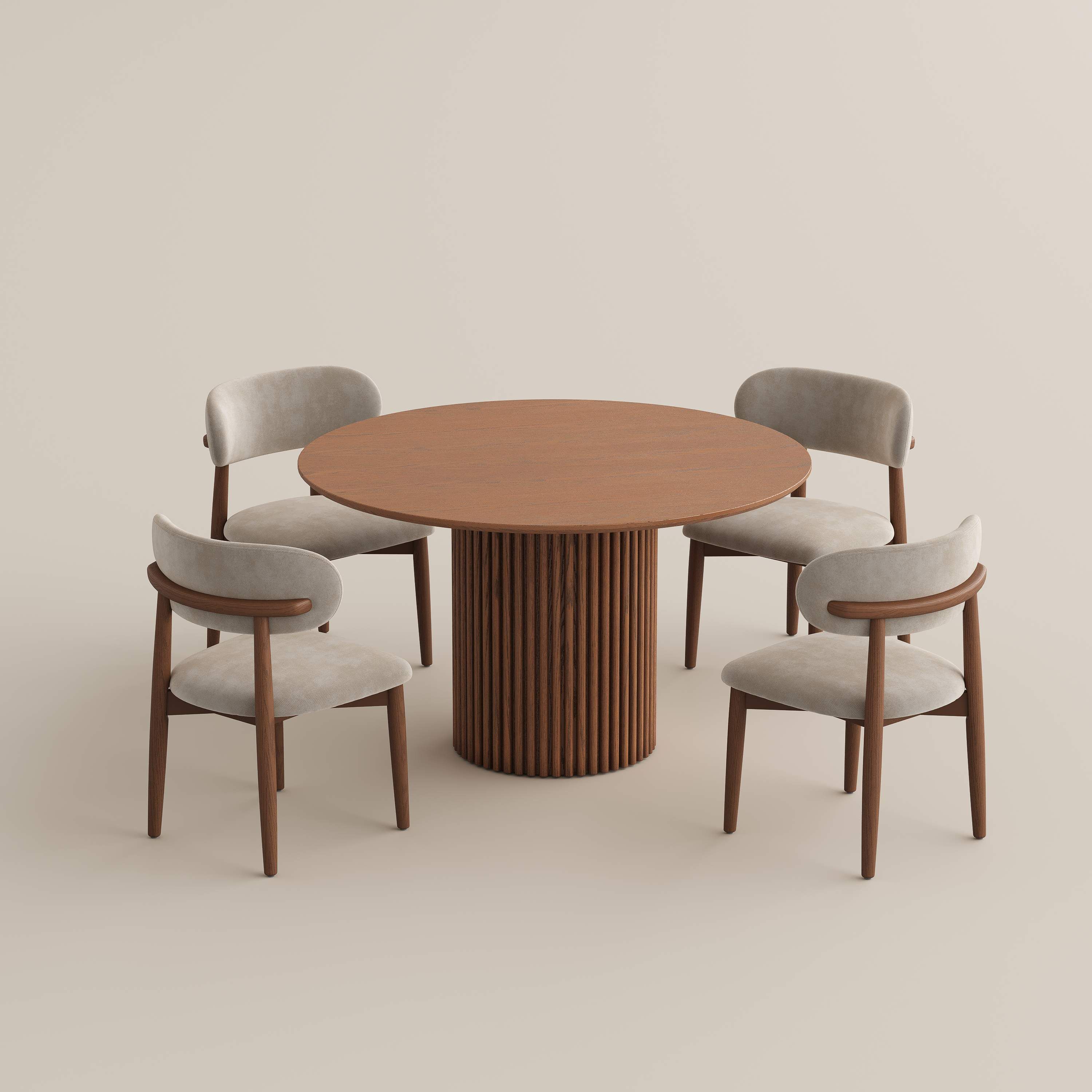 Seats 6 Walnut Color Plywood Dining Room Set
