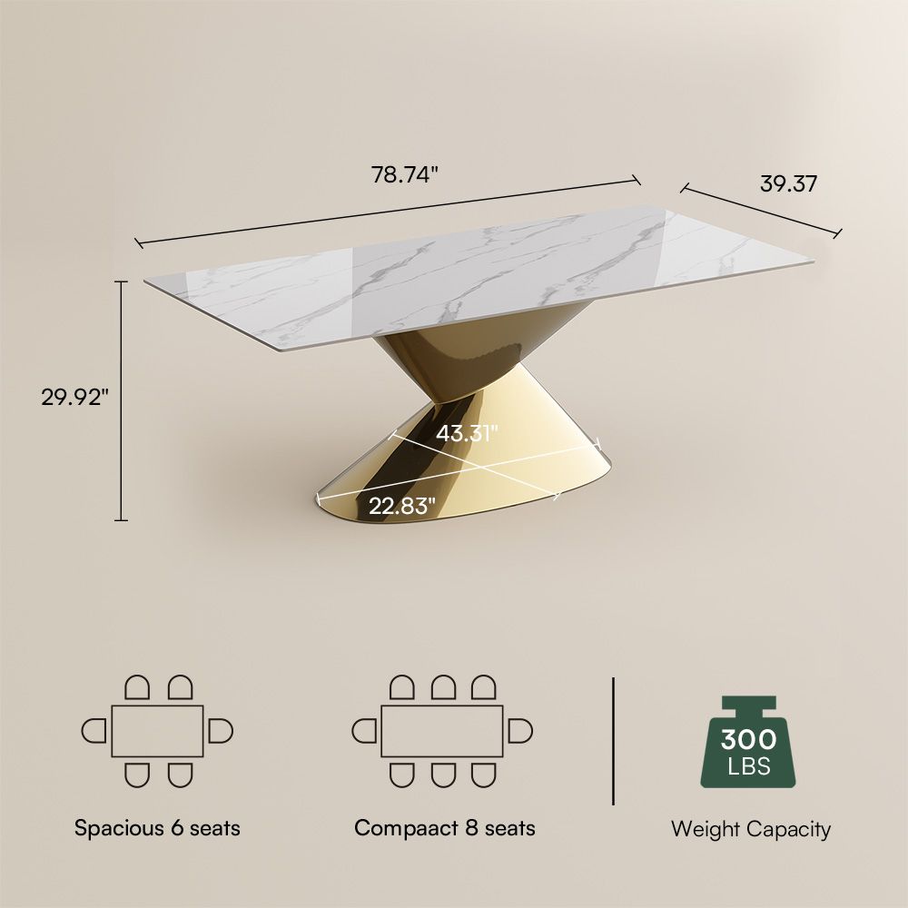 Gold White&Gold Sintered Stone & Stainless Steel Dining Tables