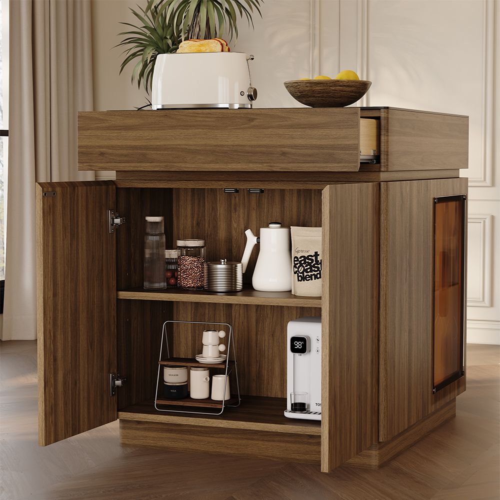 Black Black & Walnut MDF & Matte Sintered Stone Dining Tables