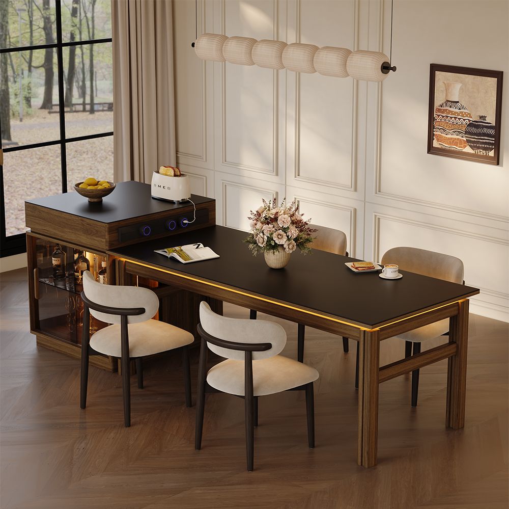 Triangle Black & Walnut MDF & Matte Sintered Stone Dining Tables