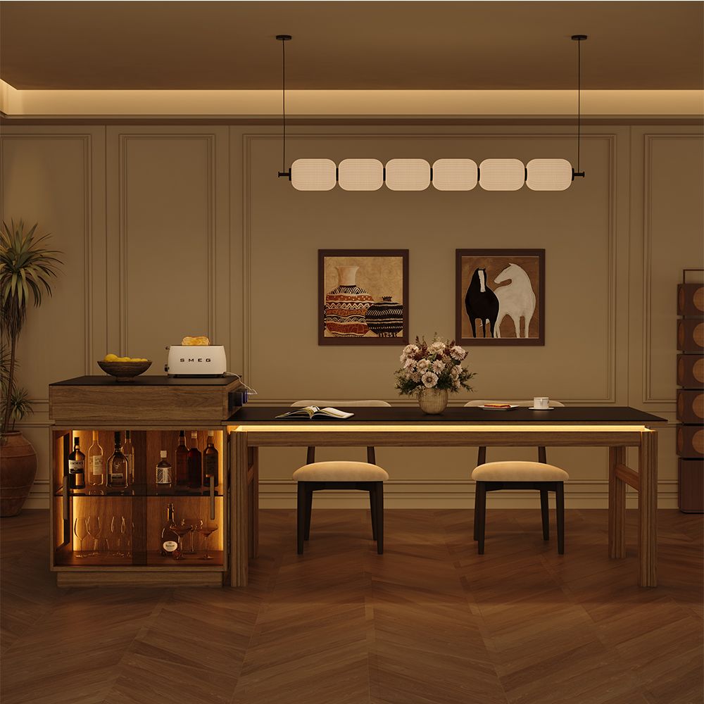 with LED Light Black & Walnut MDF & Matte Sintered Stone Dining Tables