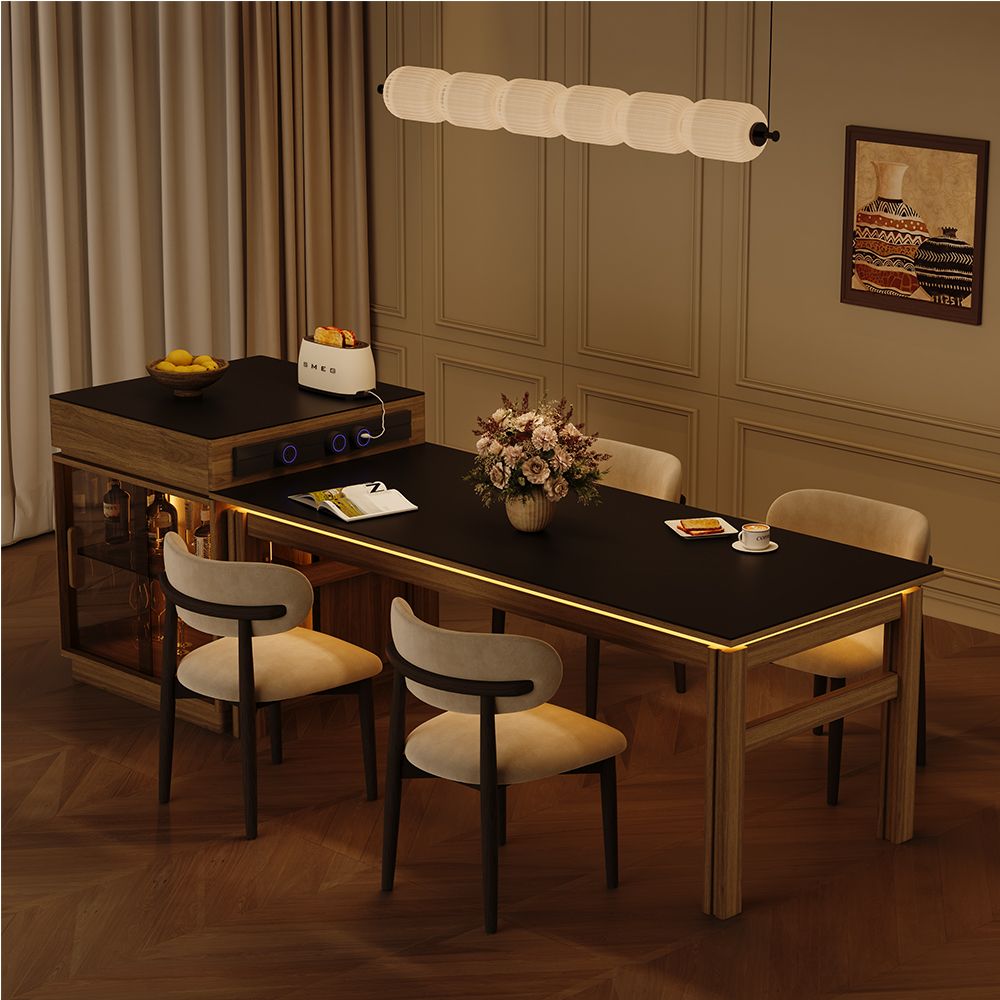 Living Room Black & Walnut MDF & Matte Sintered Stone Dining Tables