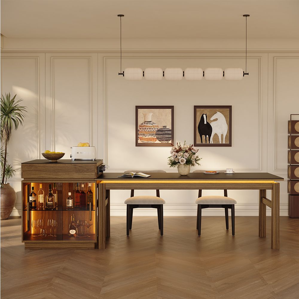 with LED Light Black & Walnut MDF & Matte Sintered Stone Dining Tables