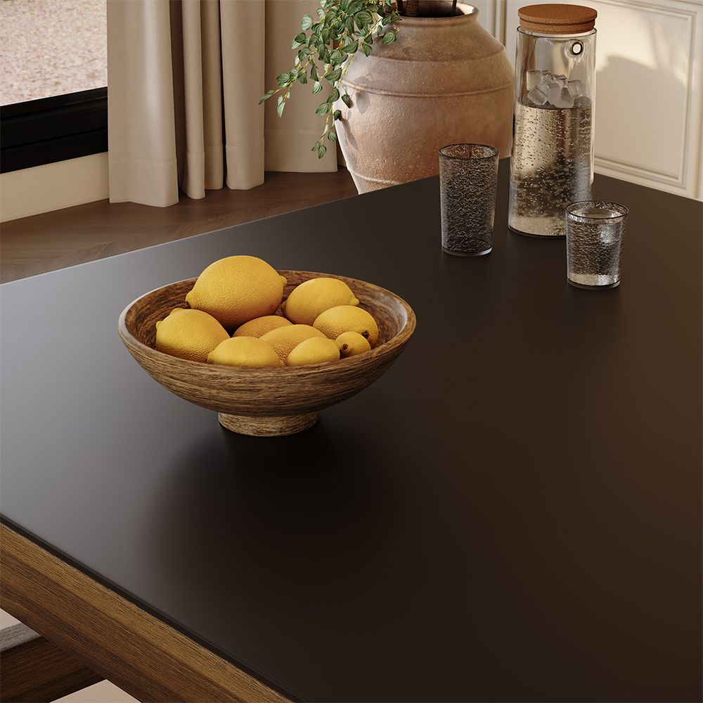 Seats 6 Black & Walnut MDF & Matte Sintered Stone Dining Tables