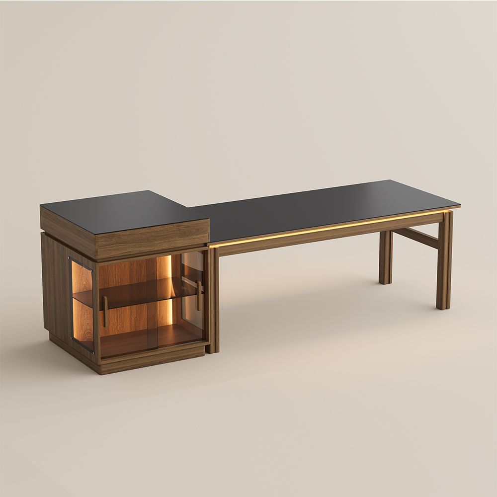 Wood Black & Walnut MDF & Matte Sintered Stone Dining Tables