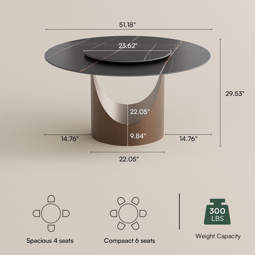 Pedestal Black Matte Sintered Stone Dining Tables