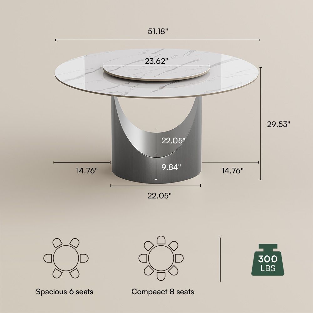 Round White Glossy Sintered Stone Dining Tables