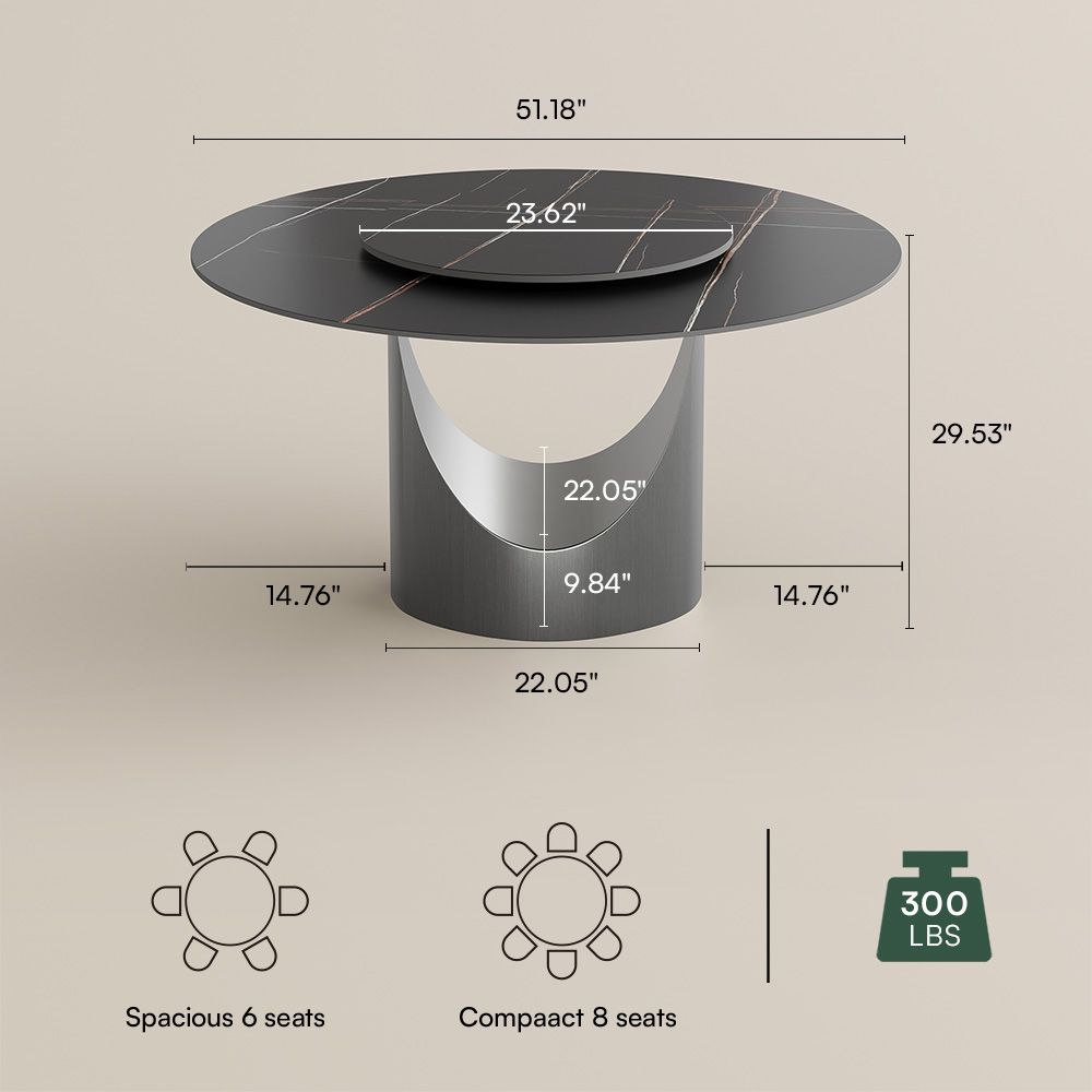 Seats 6 Black Matte Sintered Stone Dining Tables