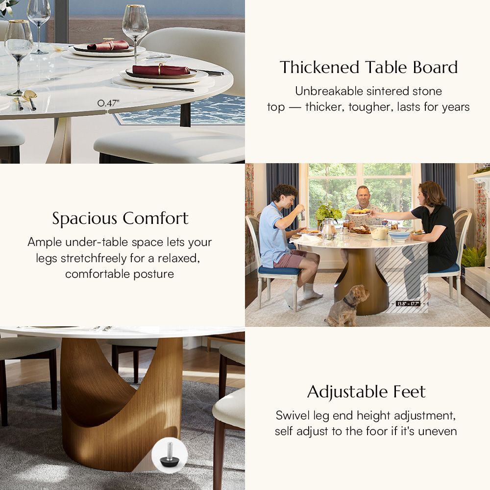 Pedestal White Glossy Sintered Stone Dining Tables