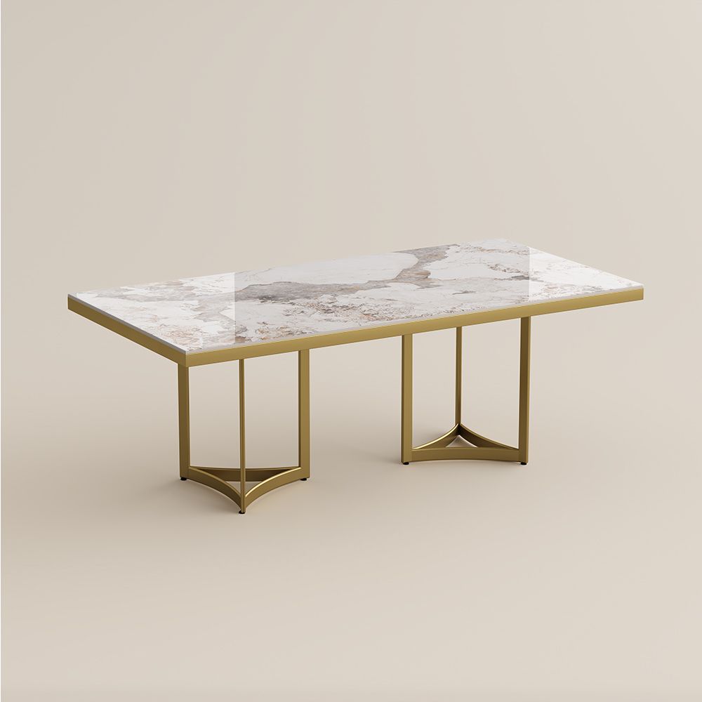 White & Golden Glossy Sintered Stone Dining Tables