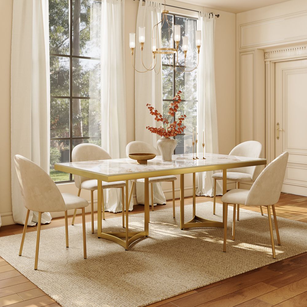 White & Golden Glossy Sintered Stone Dining Tables