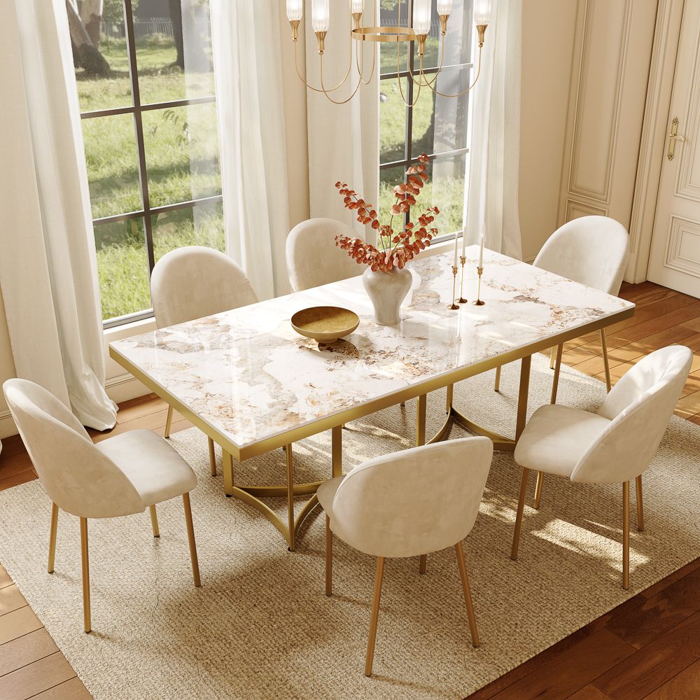 White & Golden Glossy Sintered Stone Dining Tables
