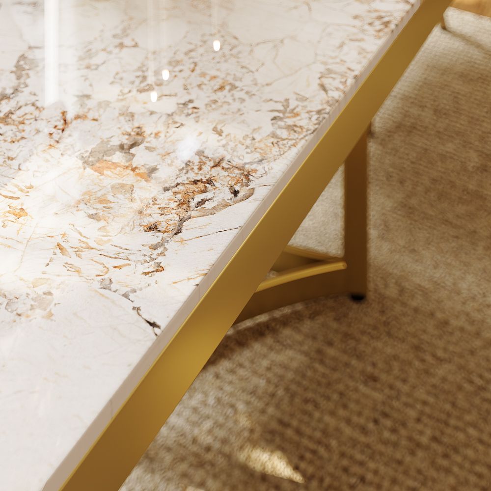 White & Golden Glossy Sintered Stone Dining Tables