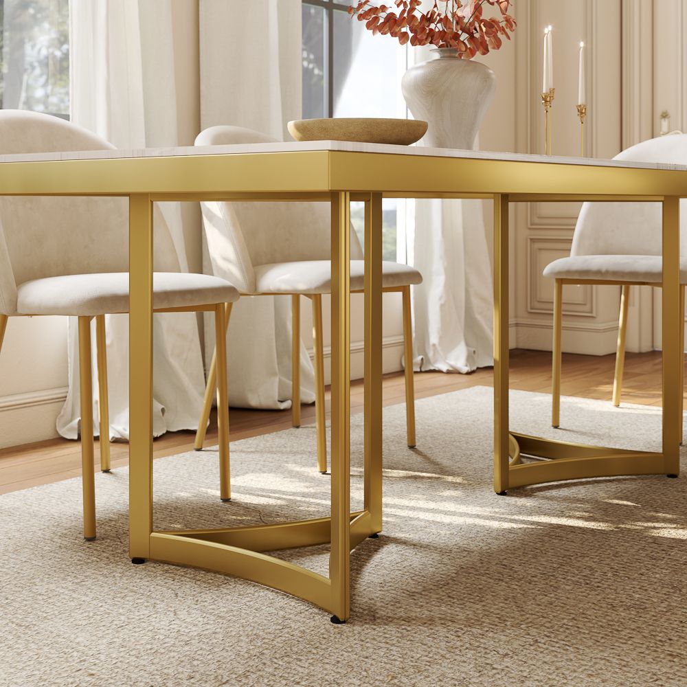 White & Golden Glossy Sintered Stone Dining Tables