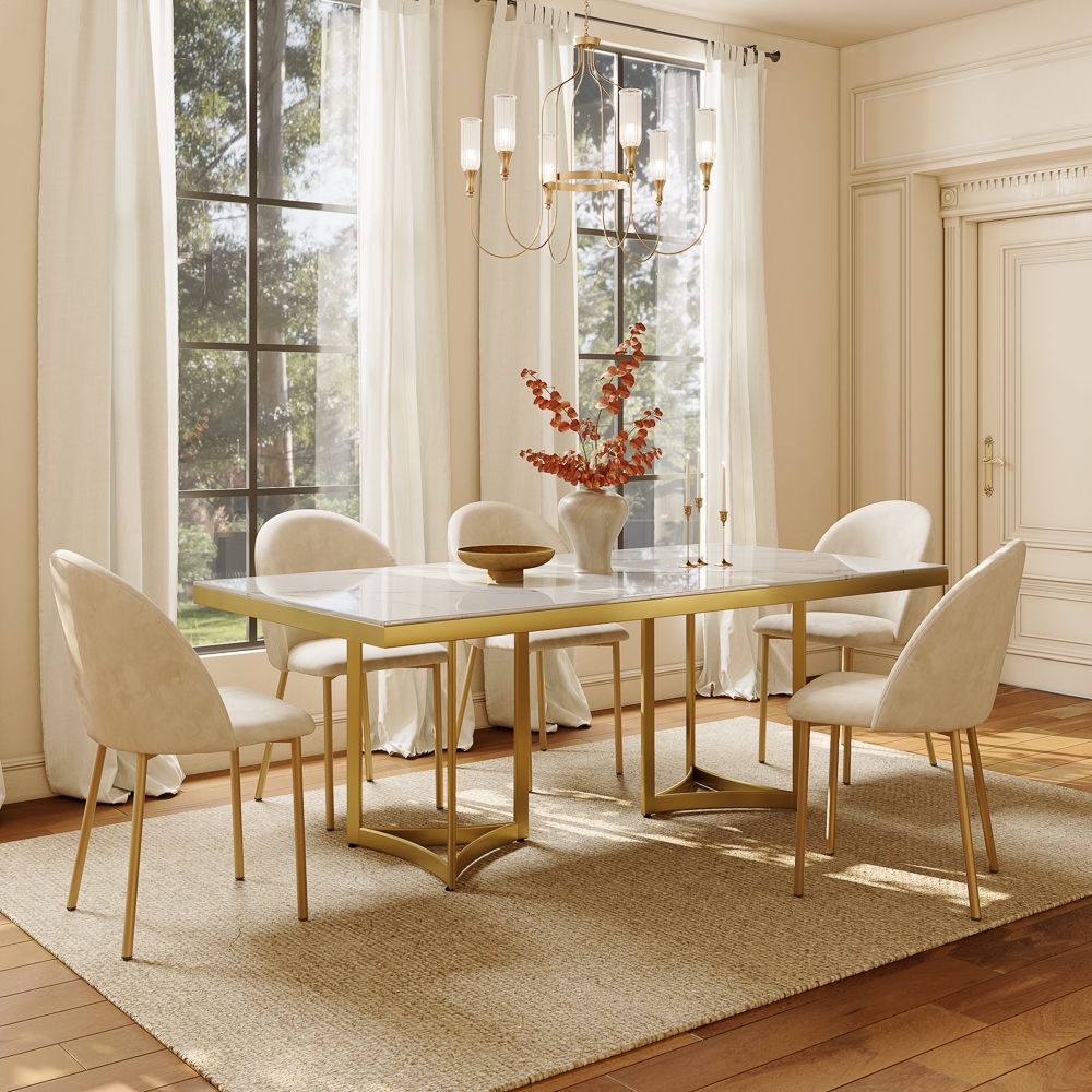 White & Golden Glossy Sintered Stone Dining Tables