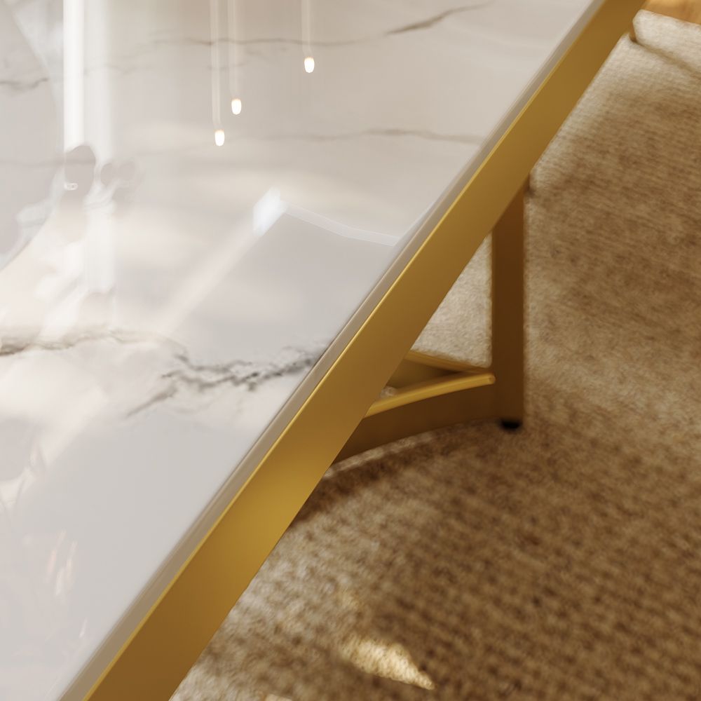 White & Golden Glossy Sintered Stone Dining Tables
