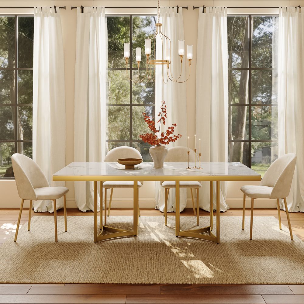 White & Golden Glossy Sintered Stone Dining Tables