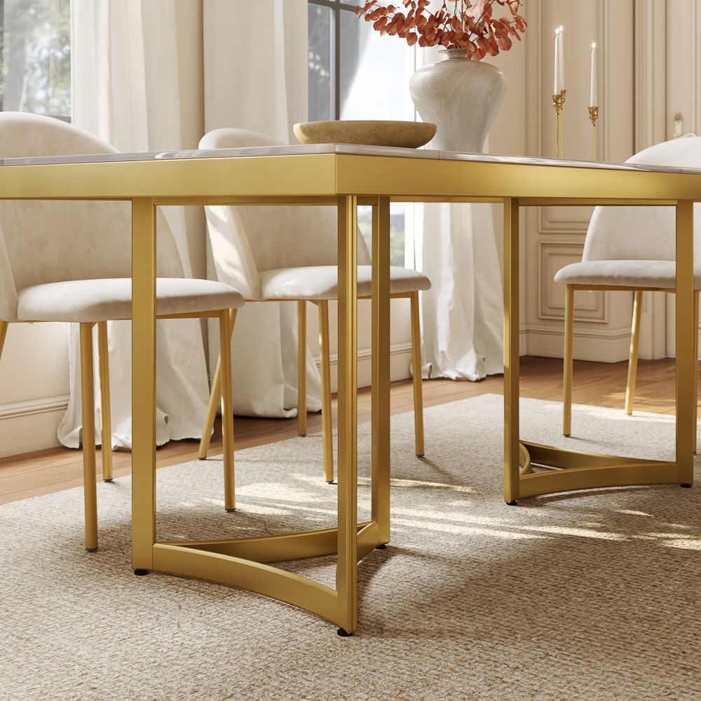 White & Golden Glossy Sintered Stone Dining Tables