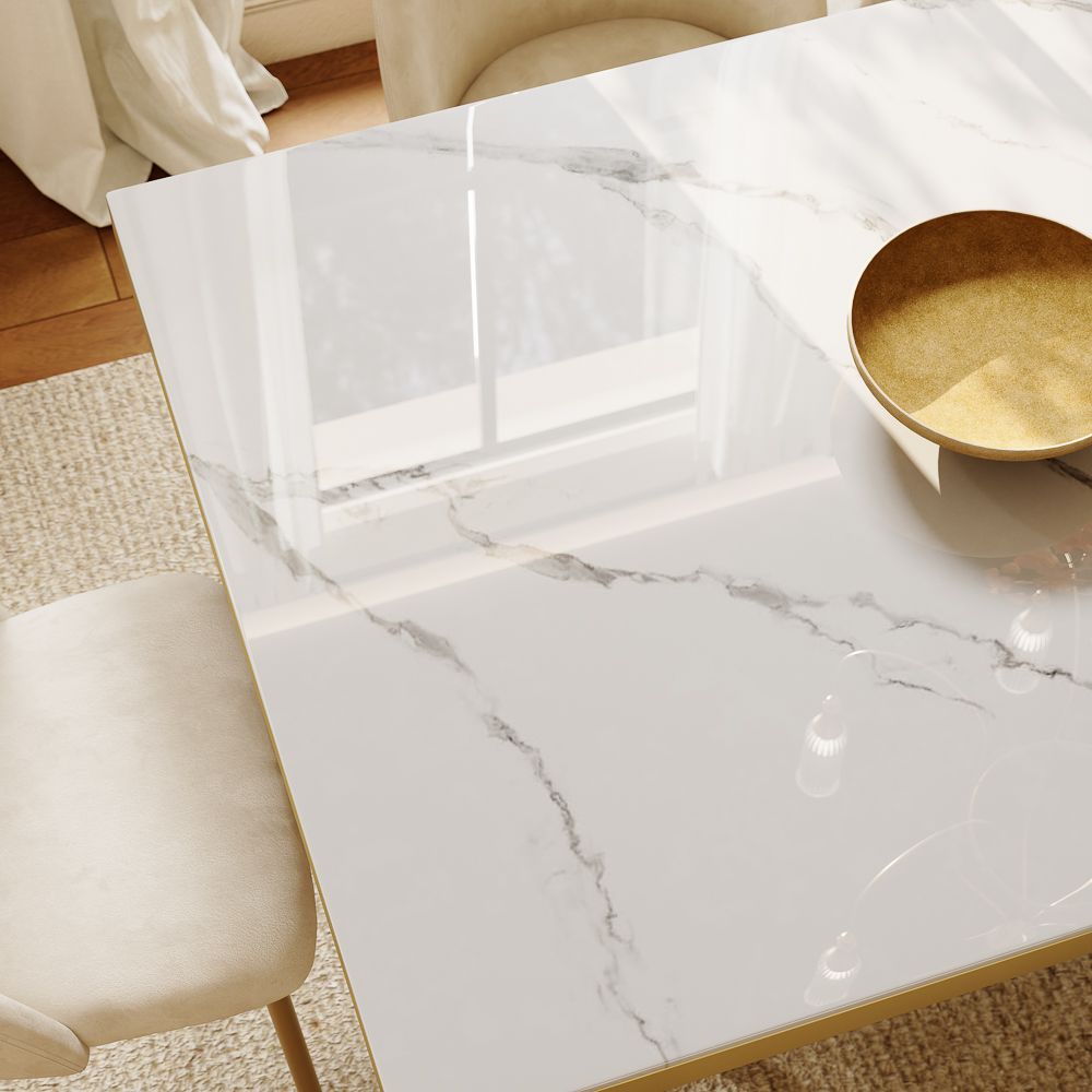 White & Golden Glossy Sintered Stone Dining Tables