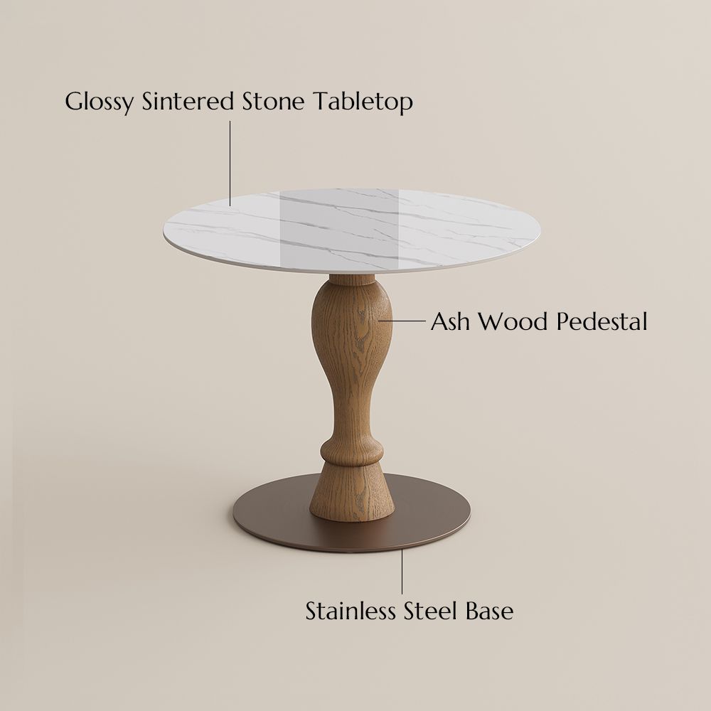 Ash Wood White Glossy Sintered Stone Dining Tables
