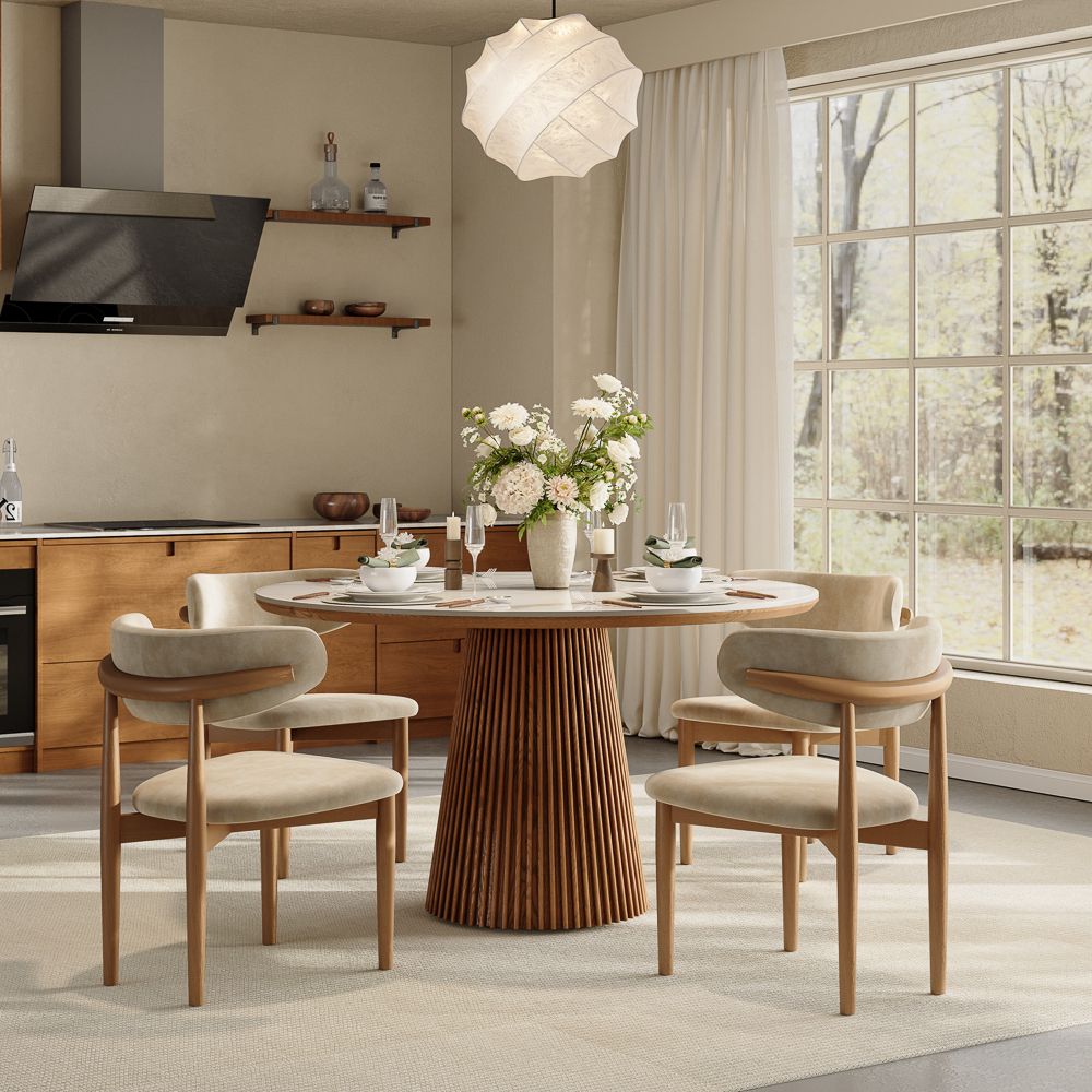 for 4 White Glossy Sintered Stone Dining Tables