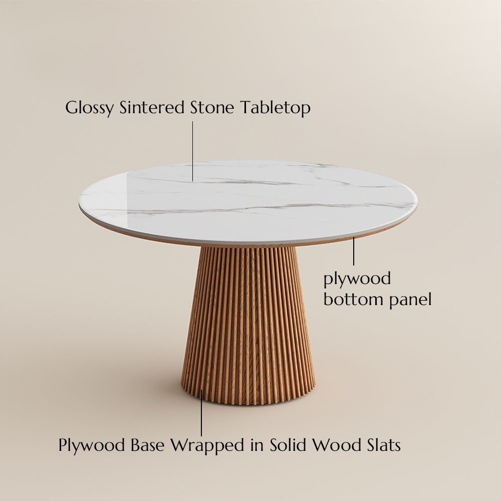 Mid Century White Glossy Sintered Stone Dining Tables