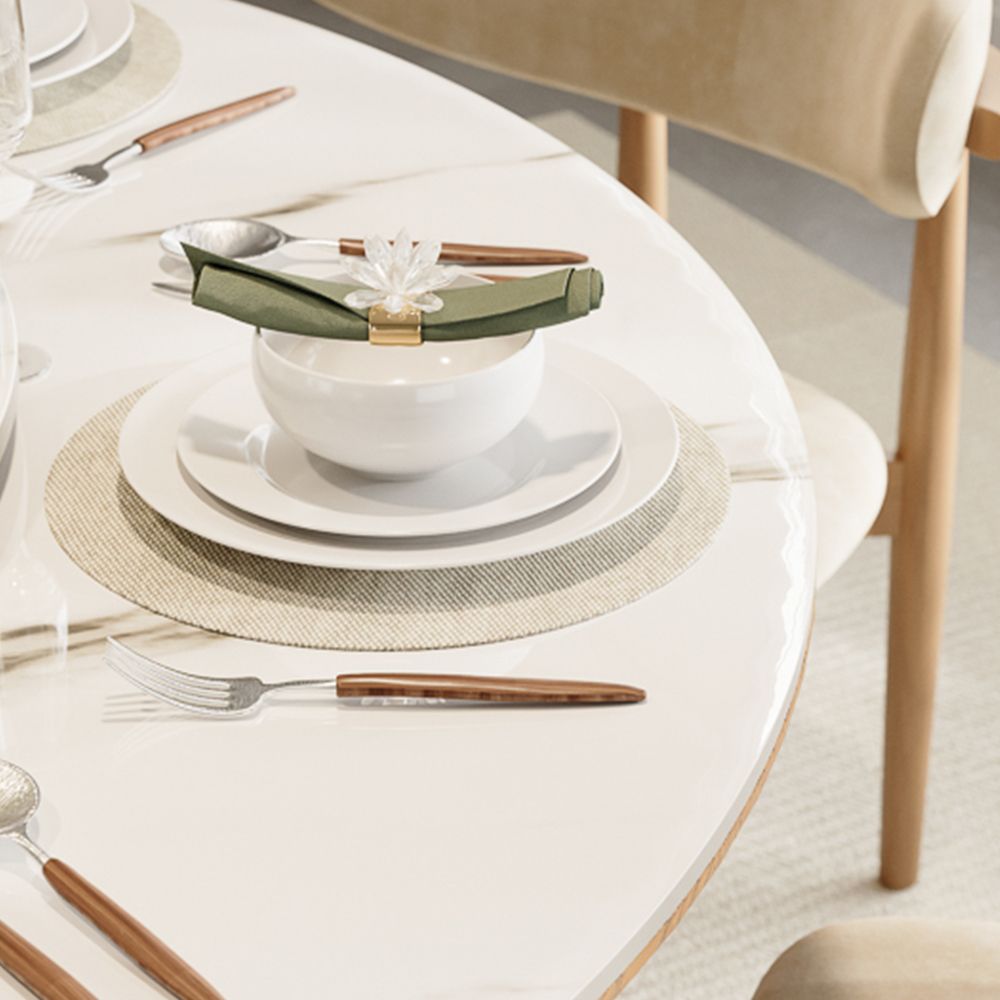 Mid Century White Glossy Sintered Stone Dining Tables