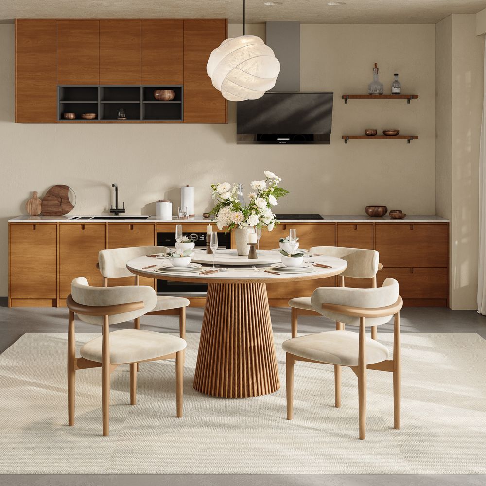 Walnut White Glossy Sintered Stone Dining Tables