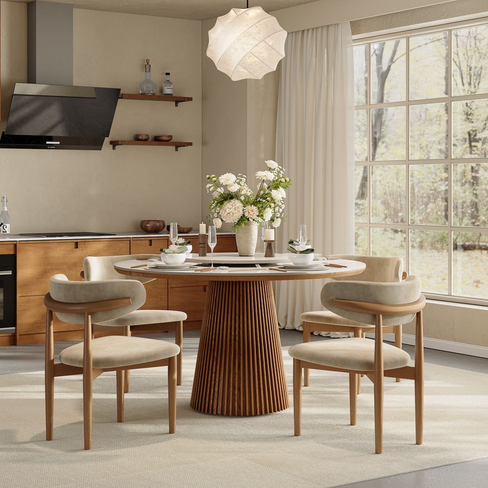 Seats 4 White Glossy Sintered Stone Dining Tables