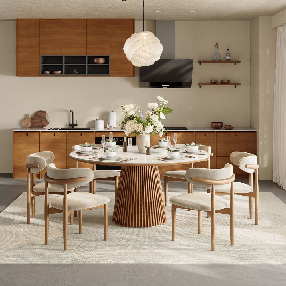 for 6 White Glossy Sintered Stone Dining Tables