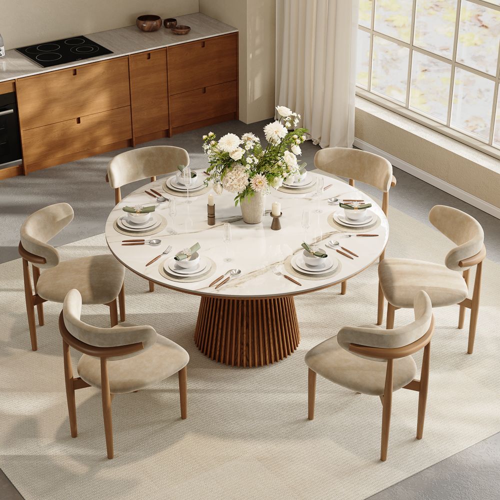 without Lazy Susan White Glossy Sintered Stone Dining Tables
