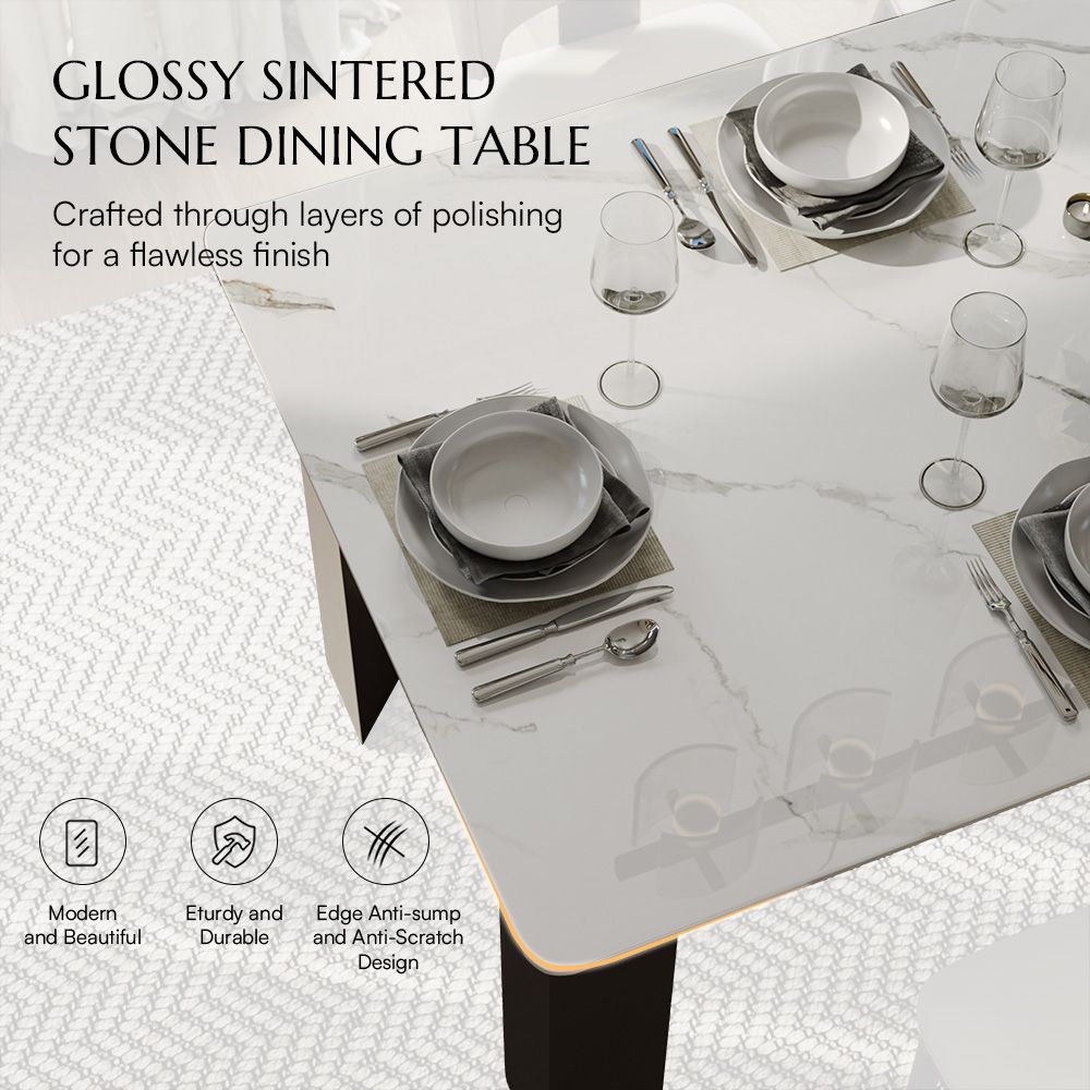 Carbon Steel White Glossy Sintered Stone Dining Tables