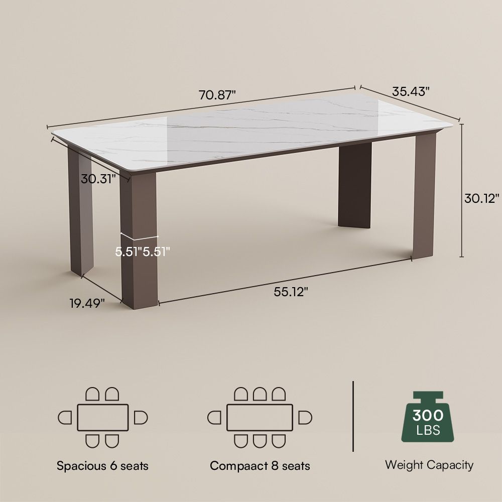 Rectangular White Glossy Sintered Stone Dining Tables